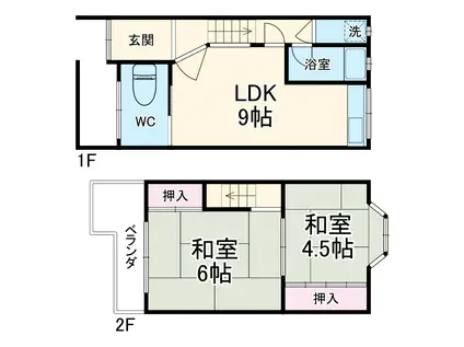 阪和線 北信太駅 徒歩6分 2階建 築56年(2LDK)の間取り写真
