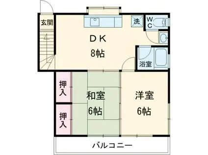 西武鉄道多摩川線 多磨駅 徒歩10分 2階建 築44年(2DK/2階)の間取り写真
