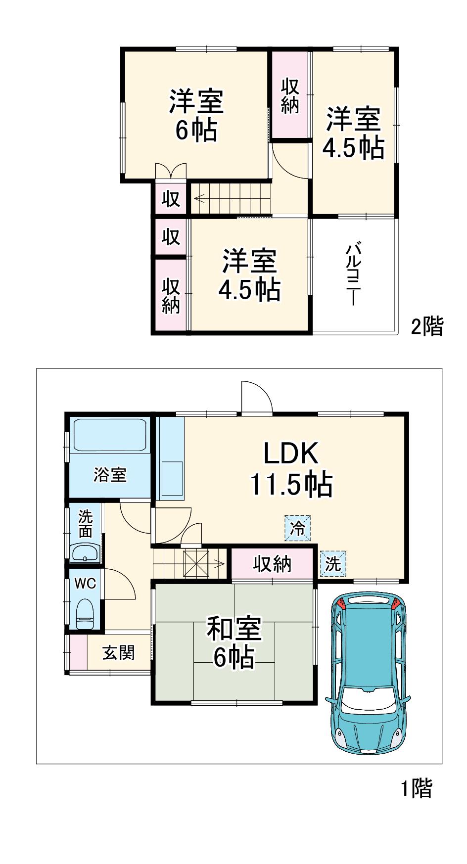 京成電鉄松戸線 三咲駅 徒歩8分 2階建 築58年(3LDK)の間取り写真
