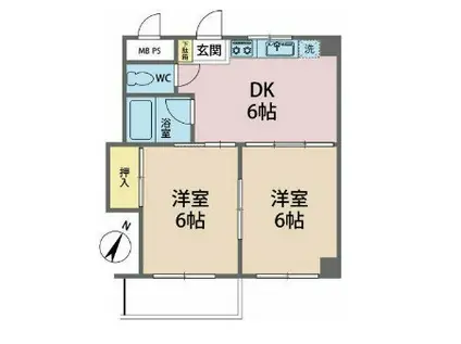 ポルシェ矢部(2DK/2階)の間取り写真