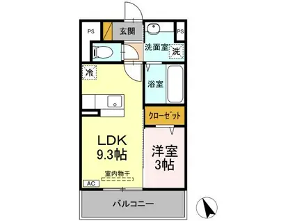 サクラテラス自由ヶ丘(1LDK/3階)の間取り写真