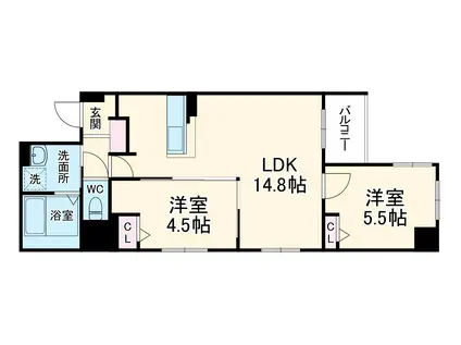 ヴィラ御所南(2LDK/4階)の間取り写真