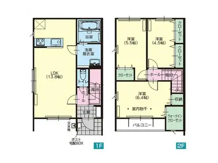 クレスト・ヒルA(3LDK/1階)の間取り写真