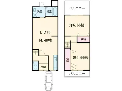 京福嵐山本線 山ノ内駅(京都) 徒歩11分 2階建 築54年(2LDK)の間取り写真