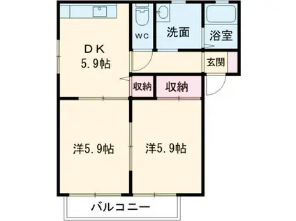 積水タウンコート B(2DK/2階)の間取り写真