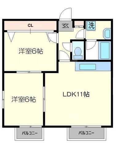 スクエアコート(2LDK/2階)の間取り写真