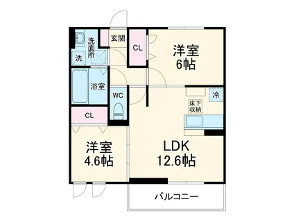 ユートリⅢ(2LDK/1階)の間取り写真