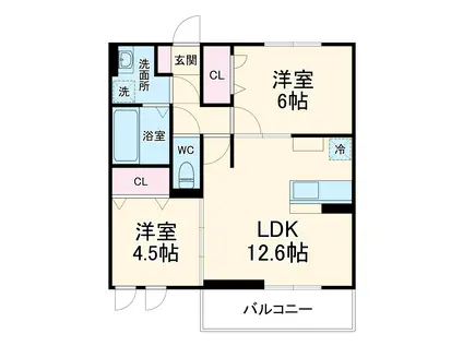 ユートリⅢ(2LDK/2階)の間取り写真