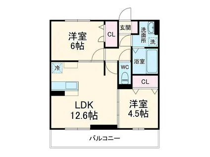ユートリⅢ(2LDK/3階)の間取り写真
