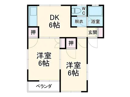 パークハイツB棟(2DK/2階)の間取り写真
