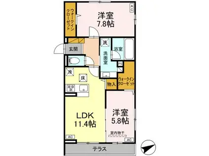 トリシアYH Ⅱ(2LDK/1階)の間取り写真