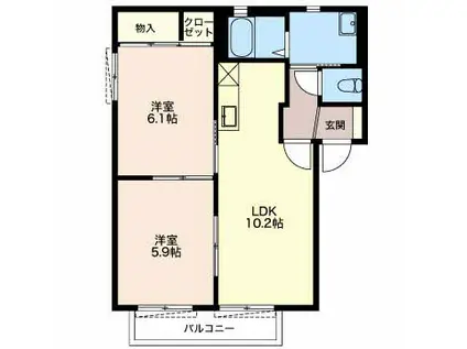 アイムアサヒ C(2LDK/1階)の間取り写真