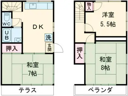 テラスハウス(3DK/1階)の間取り写真