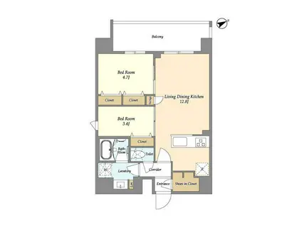 グランカーサ町屋Ⅱ(2LDK/9階)の間取り写真