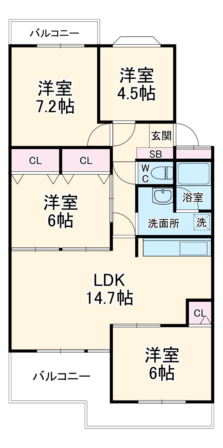 エルグランデ萩山(4LDK/1階)の間取り写真