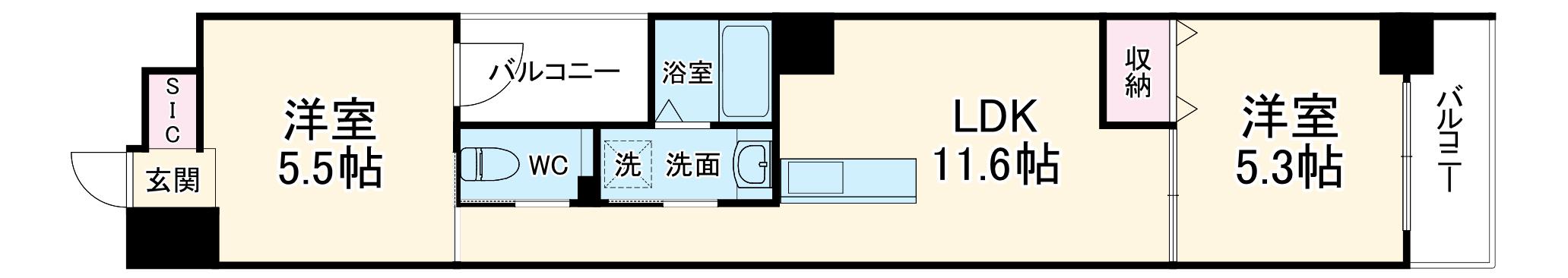 ノースゲート名駅(2LDK/5階)の間取り写真