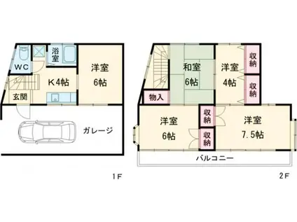 西武鉄道多摩川線 多磨駅 徒歩12分 2階建 築63年(5K)の間取り写真