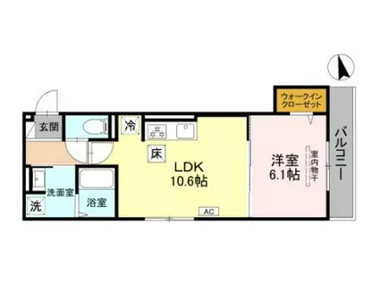 GRAMM御陵荒木C(1LDK/1階)の間取り写真
