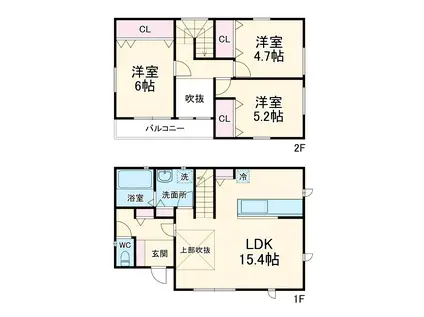 小田急電鉄小田原線 本厚木駅 徒歩22分 2階建 新築(3LDK)の間取り写真