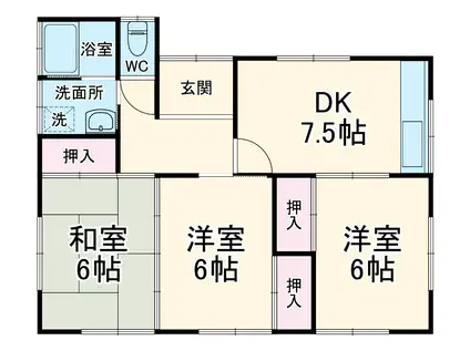武豊線 尾張森岡駅 徒歩25分 1階建 築35年(3DK)の間取り写真