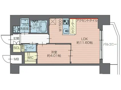 プレジオ川口ASIAN(1LDK/6階)の間取り写真
