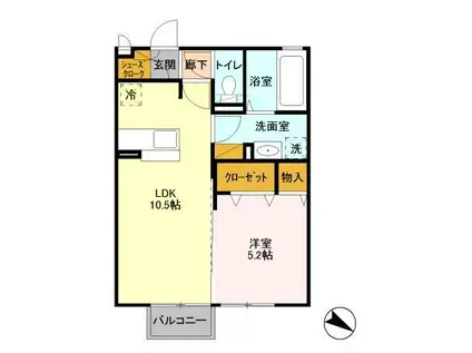 グリシーヌ(1LDK/2階)の間取り写真