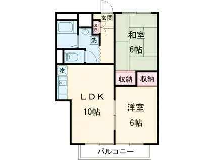 エミネンス二宮(2LDK/3階)の間取り写真