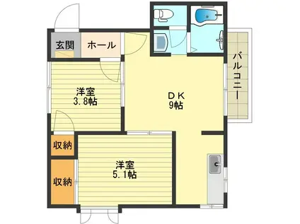 CASA・VERDE B(2DK/1階)の間取り写真