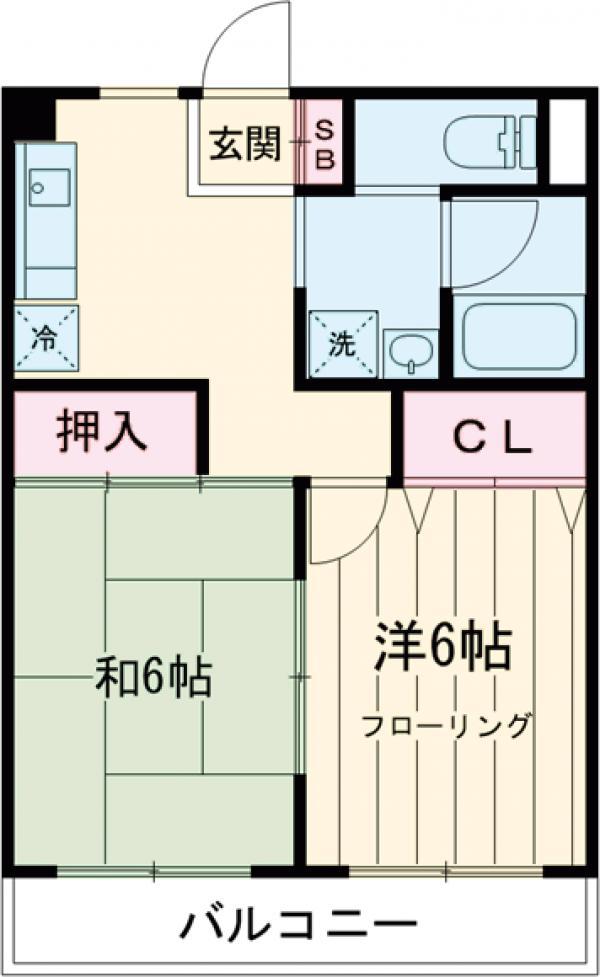 サンテラスウエハラⅡ(2DK/3階)の間取り写真