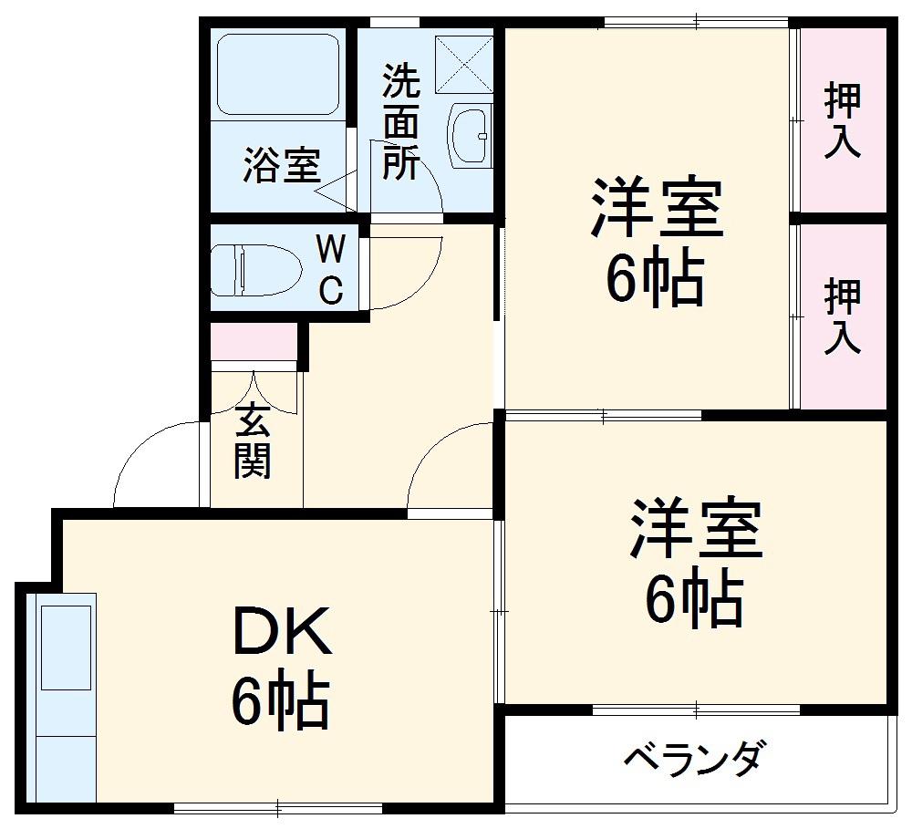 グランドール原(2DK/1階)の間取り写真