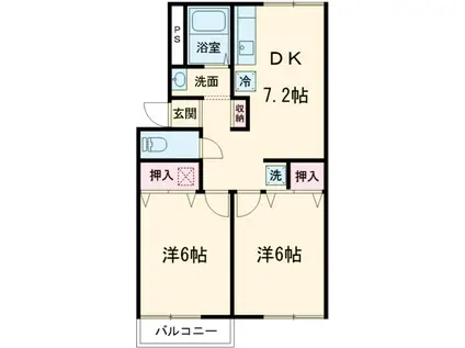 コーポニューデルフィー(2DK/2階)の間取り写真