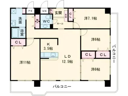 ライオンズプラザ宇栄原(4LDK/8階)の間取り写真