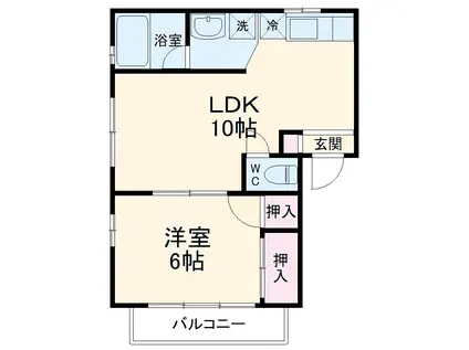 クイーンズ3(1LDK/2階)の間取り写真