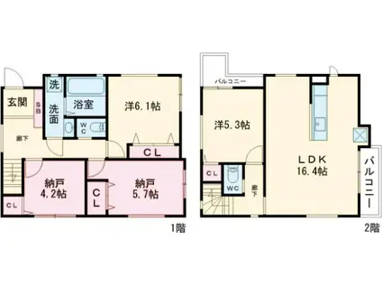 京王電鉄高尾線 京王片倉駅 徒歩6分 2階建 築1年(2SLDK)の間取り写真