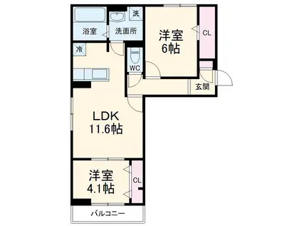ラ ポルト2(2LDK/2階)の間取り写真