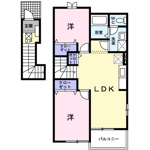 ウィステリア・イースト(2LDK/2階)の間取り写真