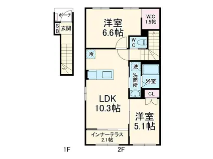 ラ・ベル・オロール(2LDK/2階)の間取り写真