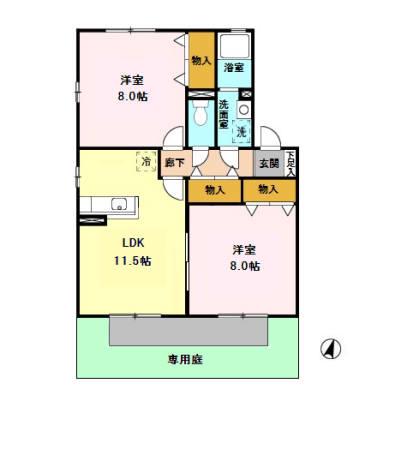 レスポワールⅢ(2LDK/1階)の間取り写真