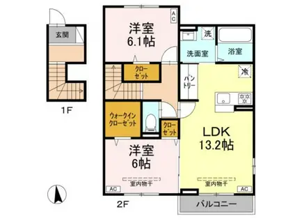 オリエンタルドエル Ⅱ(2LDK/2階)の間取り写真