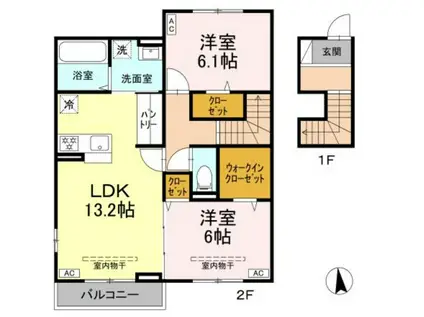 オリエンタルドエル Ⅱ(2LDK/2階)の間取り写真