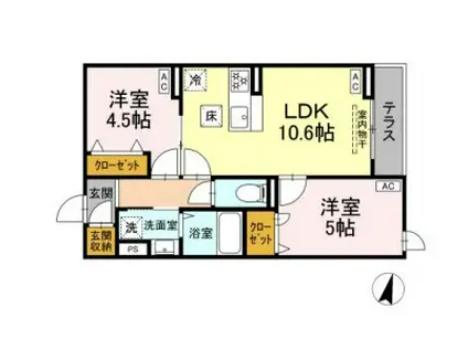 セレスティア江戸川Ⅱ(2LDK/1階)の間取り写真