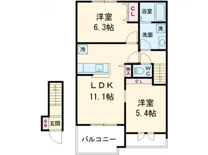カーサ ベルデ Ⅱ(2LDK/2階)の間取り写真