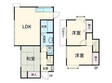 高崎線 鴻巣駅 徒歩56分 2階建 築33年(3LDK)の間取り写真