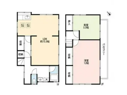西武池袋・豊島線 狭山ケ丘駅 徒歩14分 2階建 築56年(2LDK)の間取り写真
