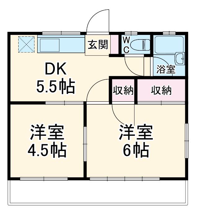 たちばなハイツB(2K/2階)の間取り写真