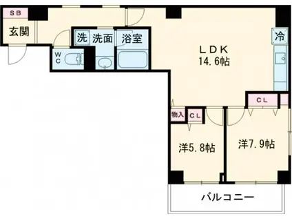 ルミークアン笹塚(2LDK/4階)の間取り写真