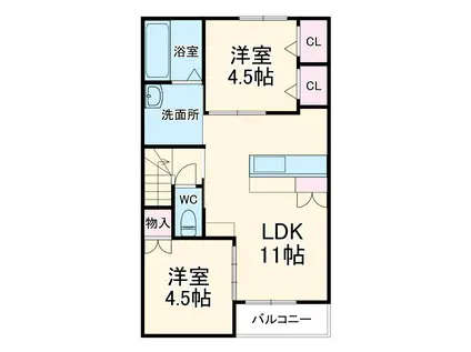 風とみどりのカシェット 華 - HANA(2LDK/2階)の間取り写真
