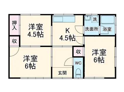 東海道本線 菊川駅(静岡) 徒歩293分 1階建 築46年(3DK)の間取り写真