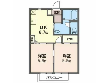 ディアス北村C棟(2DK/2階)の間取り写真