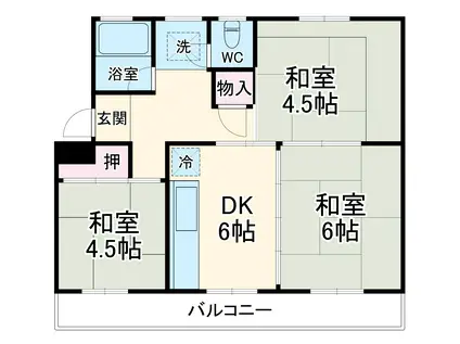 浦和下木崎第二団地5号棟(3DK/4階)の間取り写真